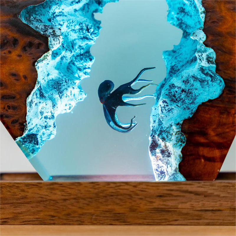 Lampe 3D Octopus Plongeur — Décoration Artisanale en Résine